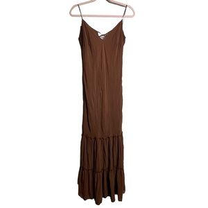 People Like Frank Maxi Dress Women's Medium Brown Strappy Lined Tiered FLAW
